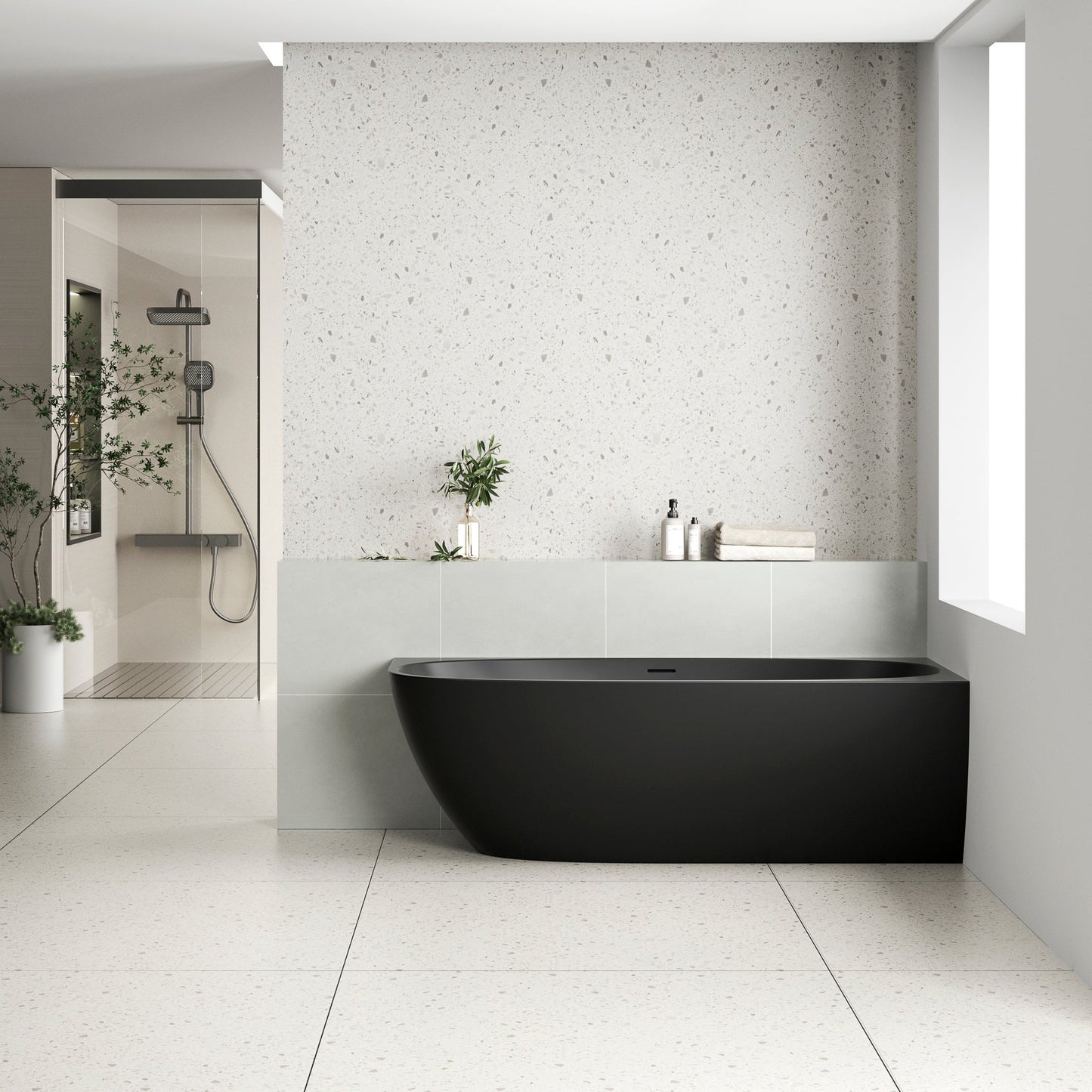 Byron Egg 1700mm Right Corner Freestanding Bath, Matte Black