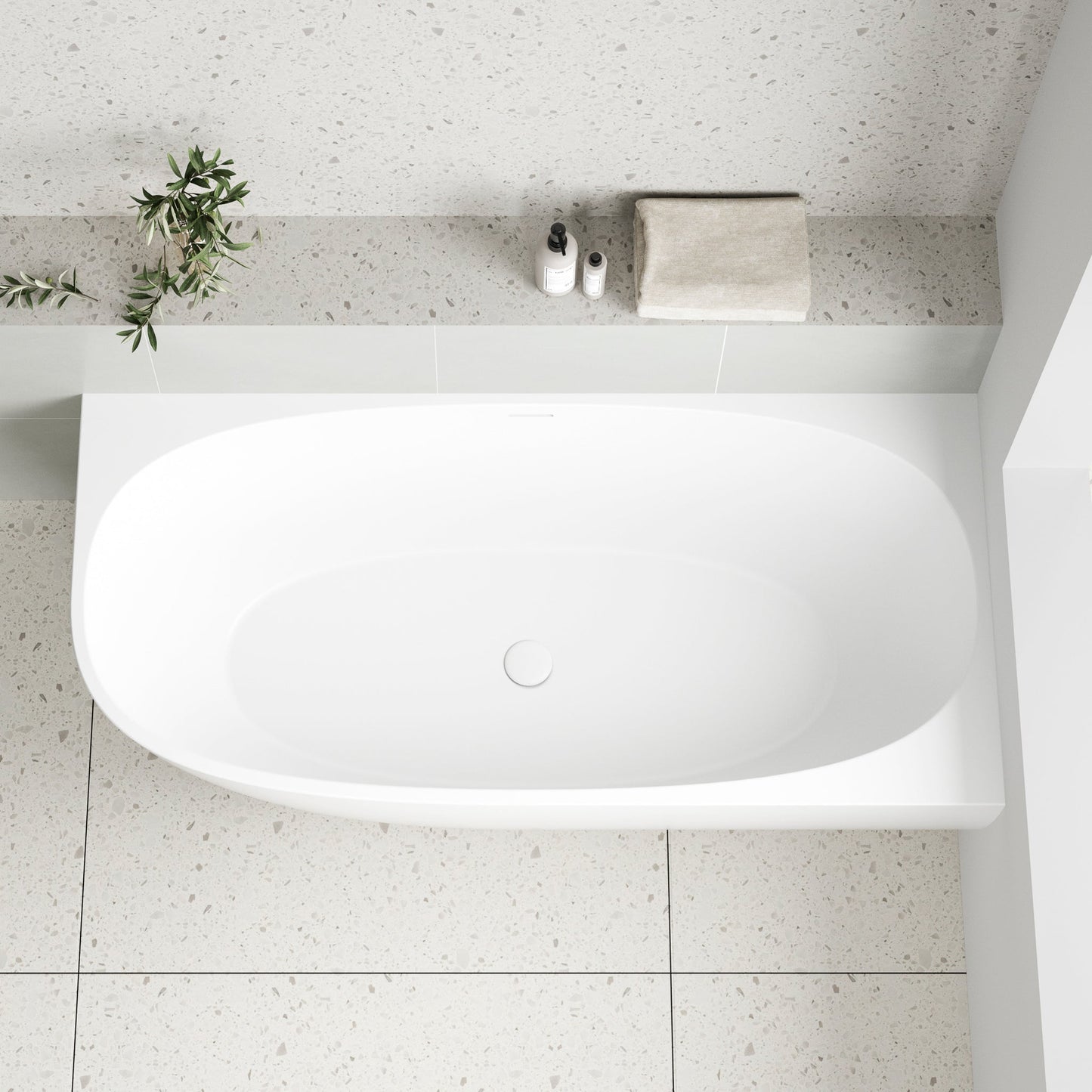 Byron Egg 1700mm Right Corner Freestanding Bath, Matte White