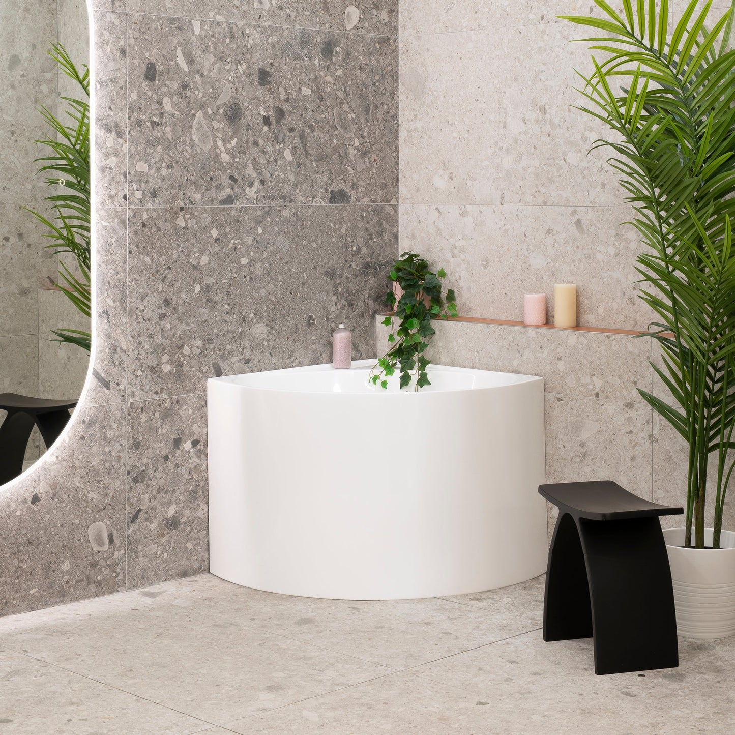 Angie 800mm Corner Fit Japanese Soaking Bathtub, Gloss White
