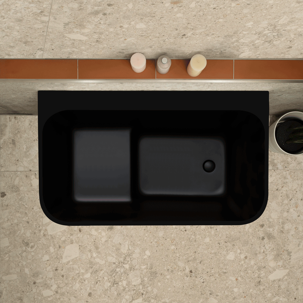 Estus 1200mm Back to Wall Japanese Soaking Bathtub with Seat, Matte Black