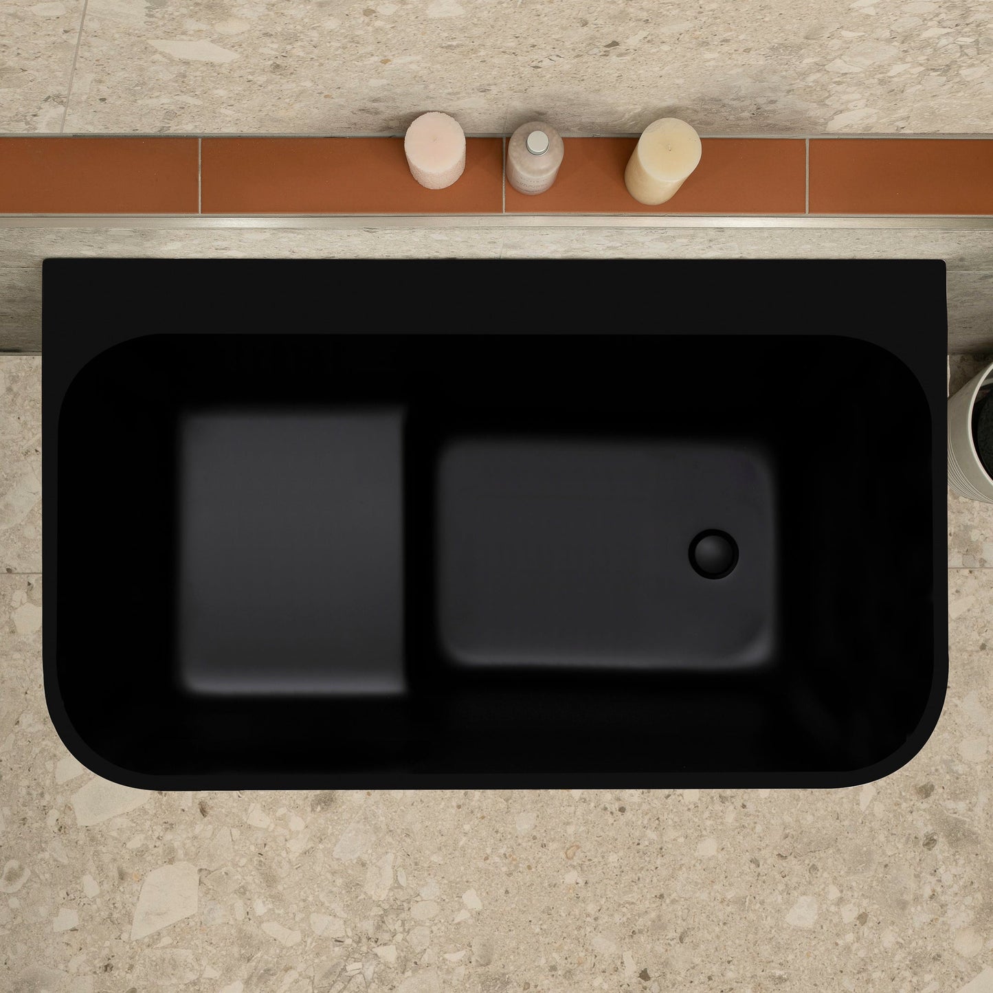 Estus 1200mm Back to Wall Japanese Soaking Bathtub with Seat, Matte Black