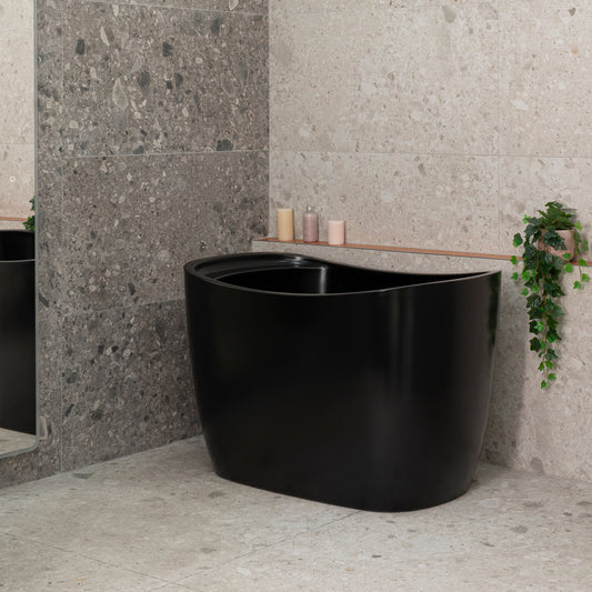 Ofuro 1200mm Extra Height Japanese Soaking Freestanding Bath with Seat, Matte Black