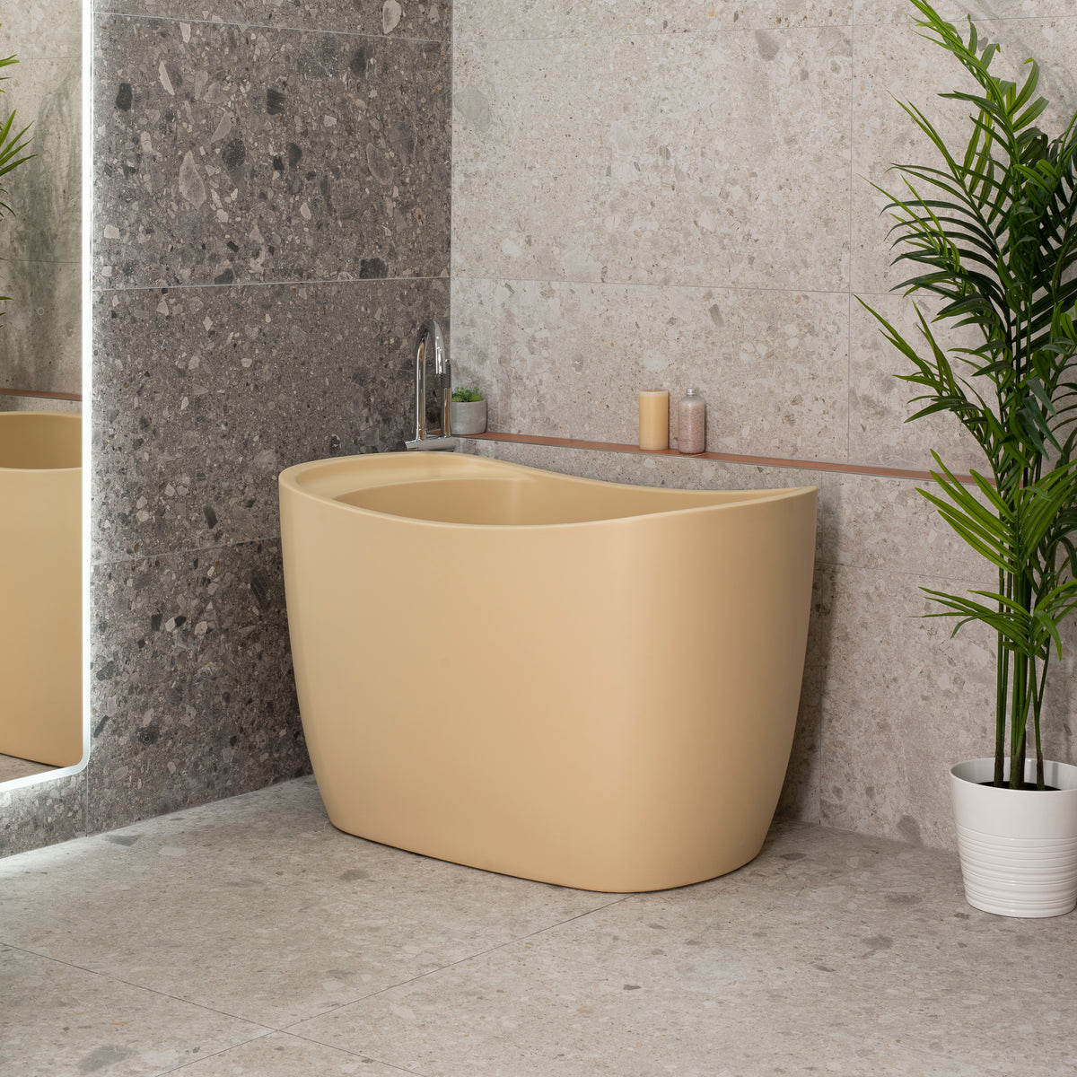Ofuro 1200mm Extra Height Japanese Soaking Freestanding Bath with Seat, Matte Vanilla Beige - SPECIAL EDITION