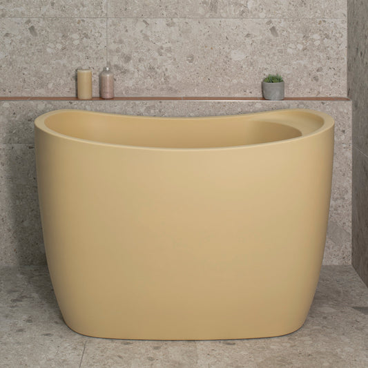 Ofuro 1200mm Extra Height Japanese Soaking Freestanding Bath with Seat, Matte Vanilla Beige - SPECIAL EDITION
