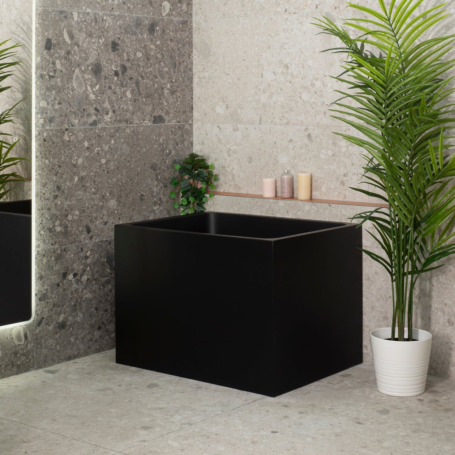 Hicube Multifit 1000mm Japanese Freestanding Bathtub with Seat, Matte Black