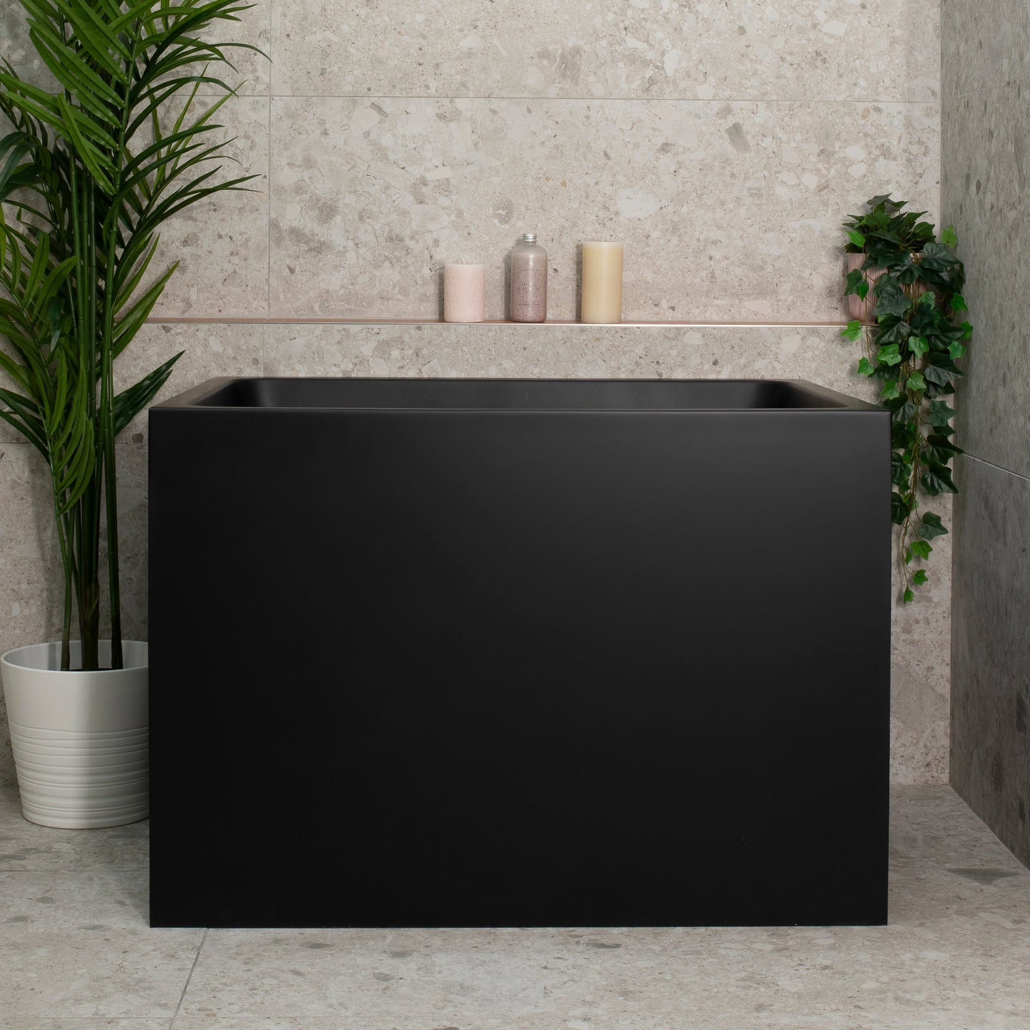 Hicube Multifit 1000mm Japanese Freestanding Bathtub with Seat, Matte Black