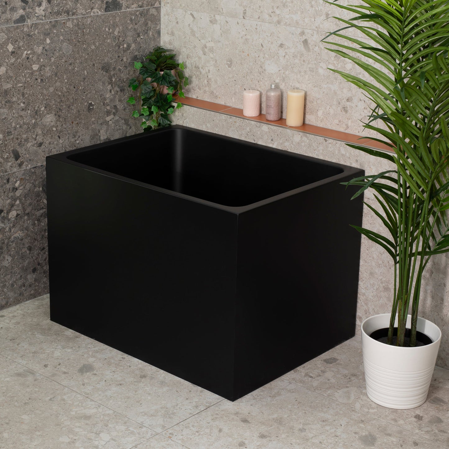 Hicube Multifit 1000mm Japanese Freestanding Bathtub with Seat, Matte Black