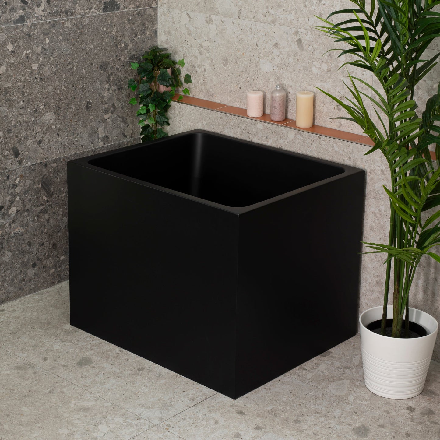 Hicube Multifit 900mm Japanese Freestanding Bathtub with Seat, Matte Black