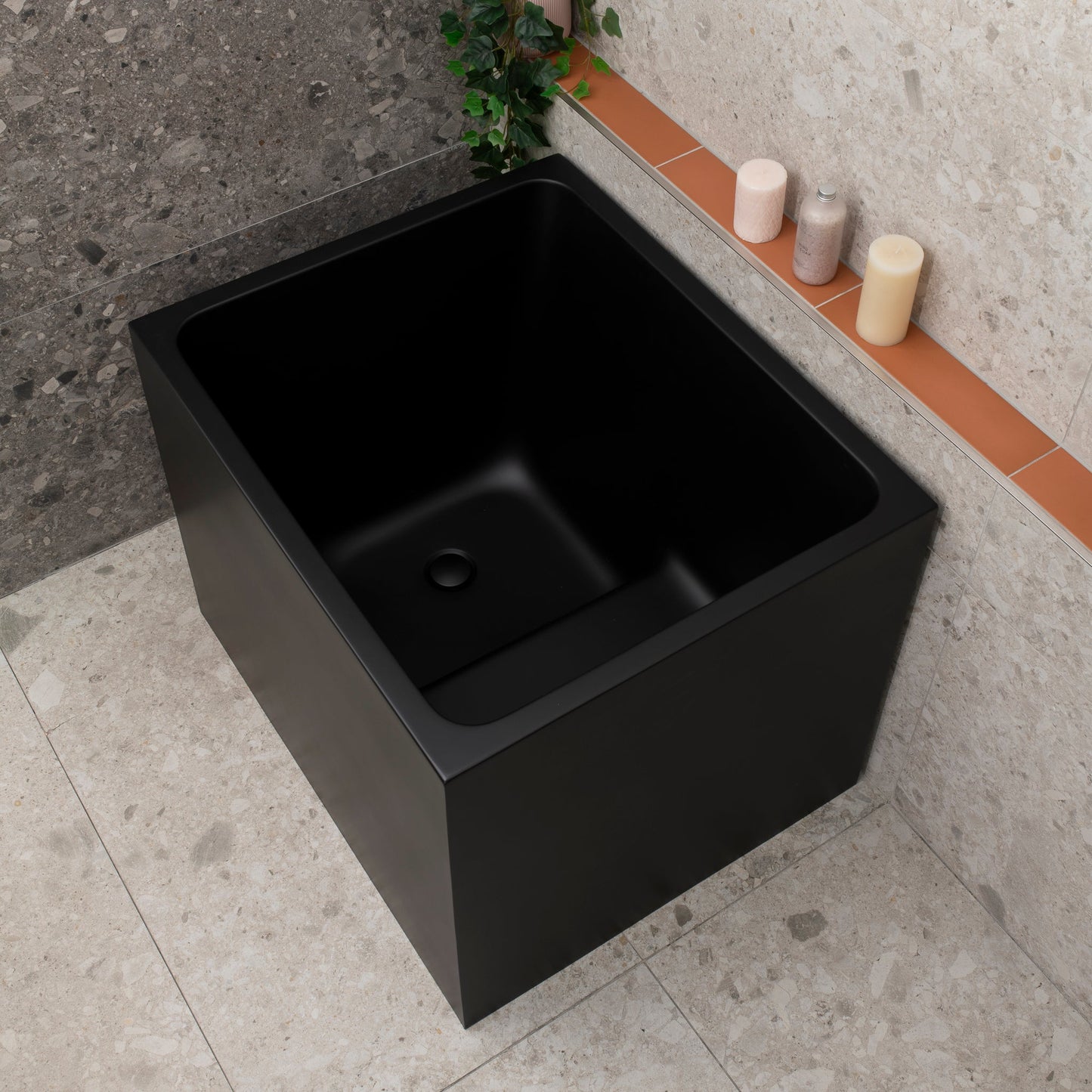 Hicube Multifit 900mm Japanese Freestanding Bathtub with Seat, Matte Black