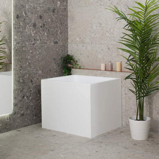 Hicube Multifit 900mm Japanese Freestanding Bathtub with Seat, Matte White