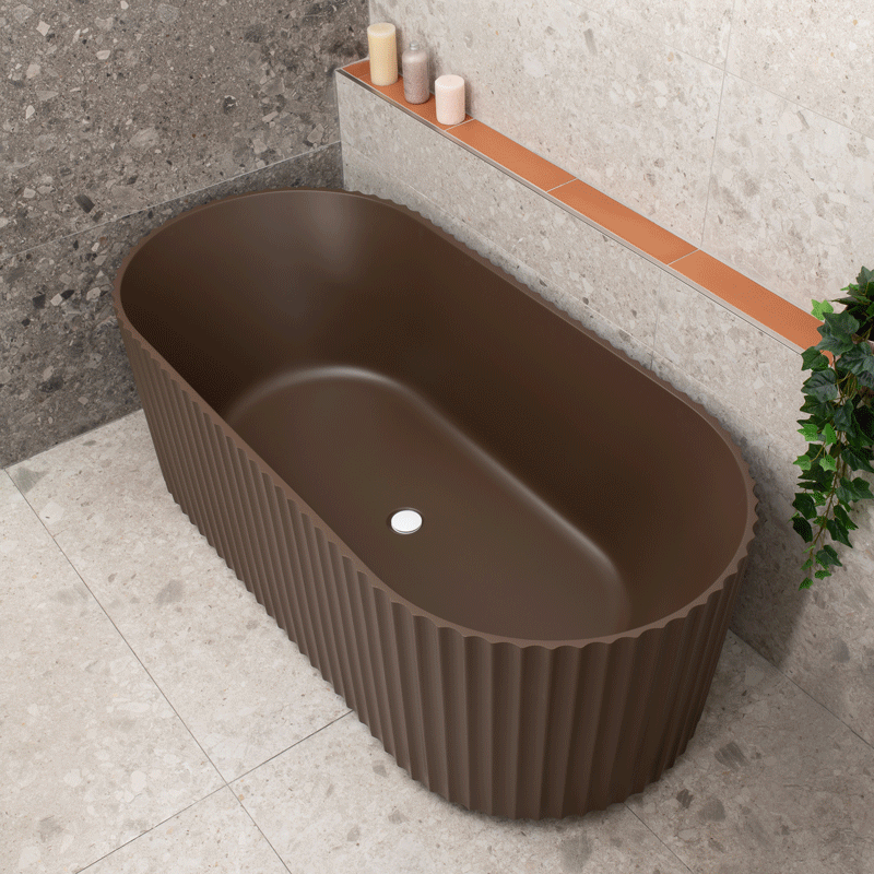 Agora Groove 1700mm Fluted Oval Freestanding Bath, Matte Chocolate Brown - SPECIAL EDITION