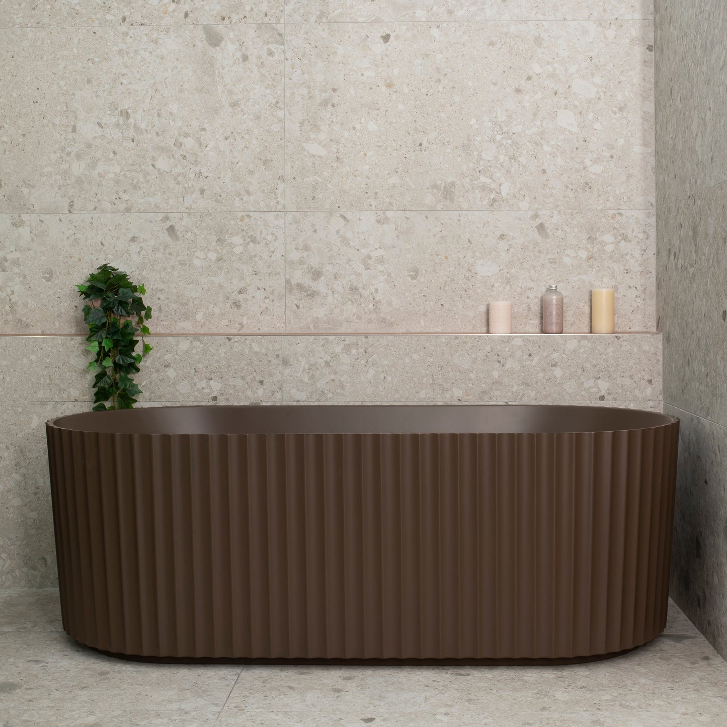 Agora Groove 1700mm Fluted Oval Freestanding Bath, Matte Chocolate Brown - SPECIAL EDITION
