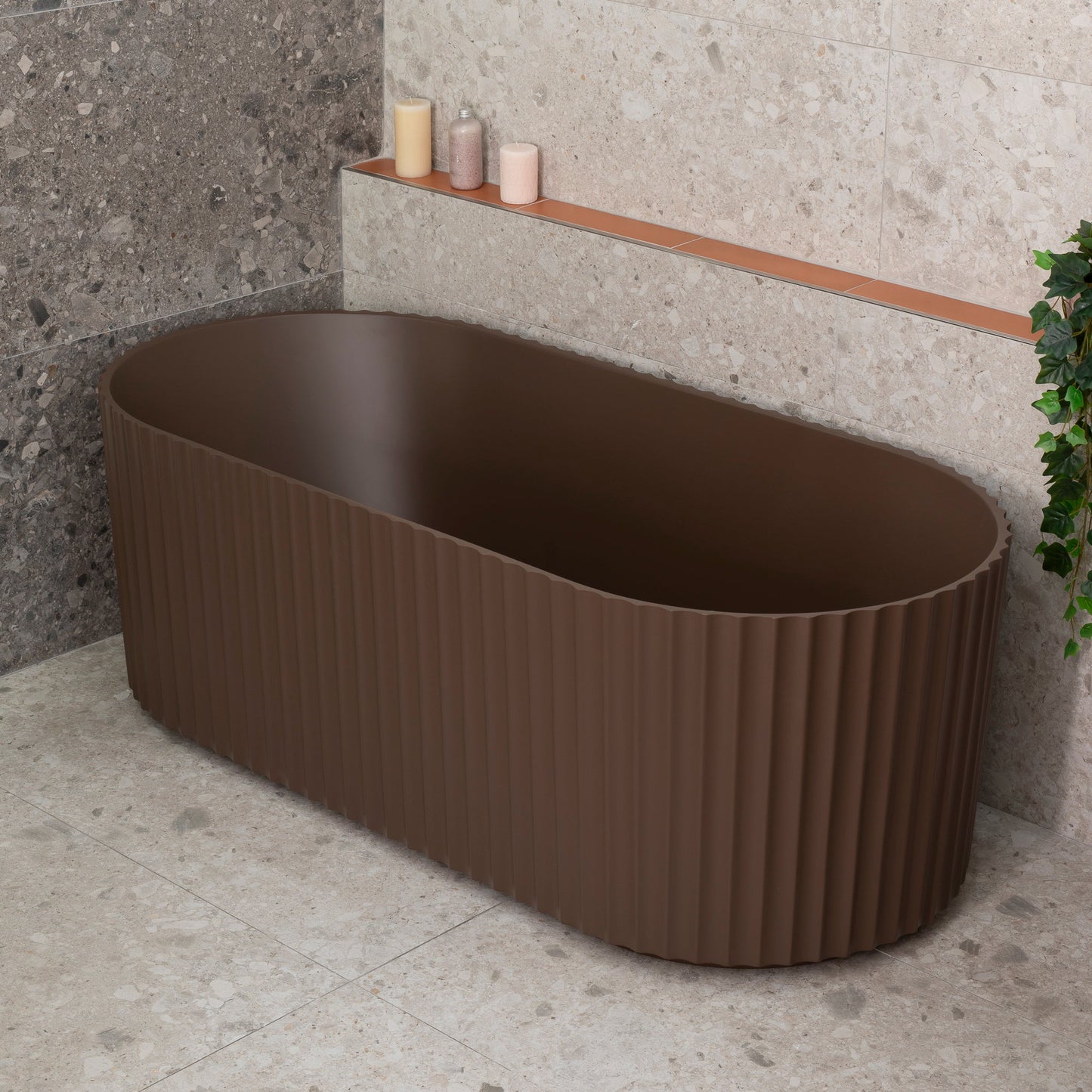 Agora Groove 1700mm Fluted Oval Freestanding Bath, Matte Chocolate Brown - SPECIAL EDITION