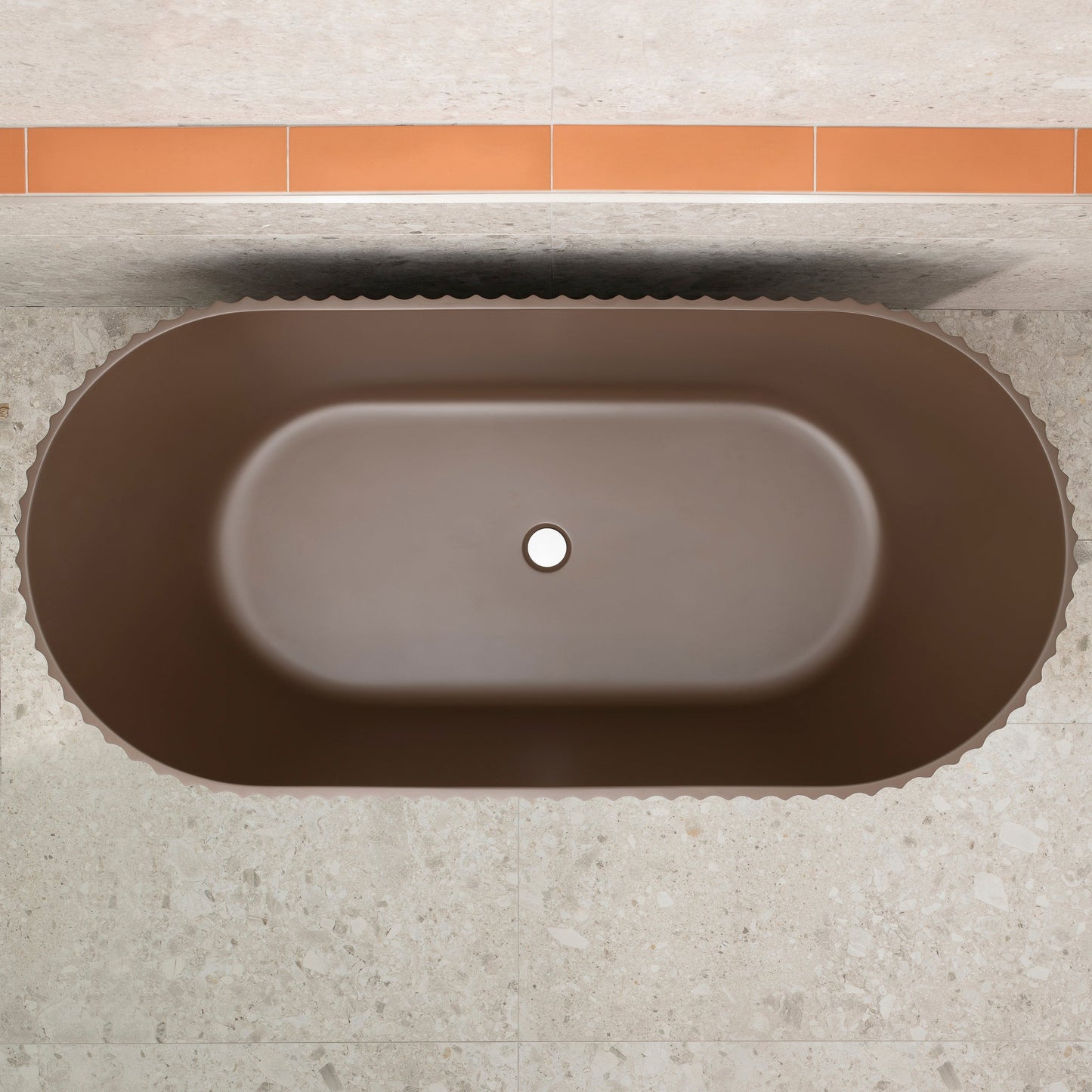 Agora Groove 1700mm Fluted Oval Freestanding Bath, Matte Chocolate Brown - SPECIAL EDITION