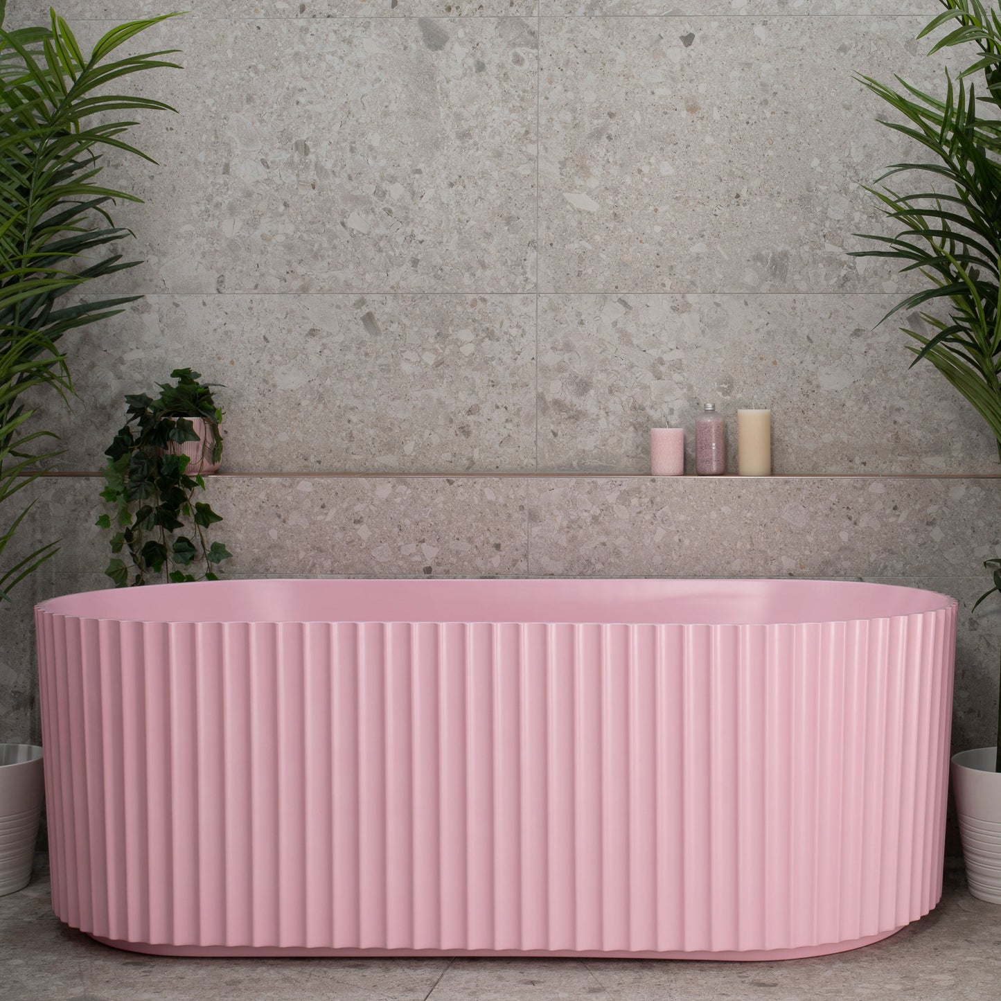 Agora Groove 1700mm Fluted Oval Freestanding Bath, Matte Pink - SPECIAL EDITION