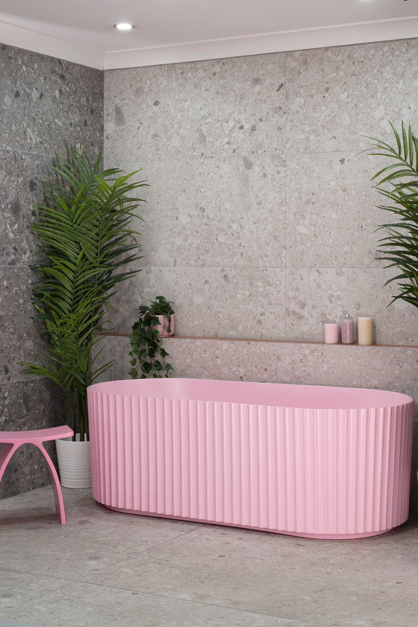 Agora Groove 1700mm Fluted Oval Freestanding Bath, Matte Pink - SPECIAL EDITION
