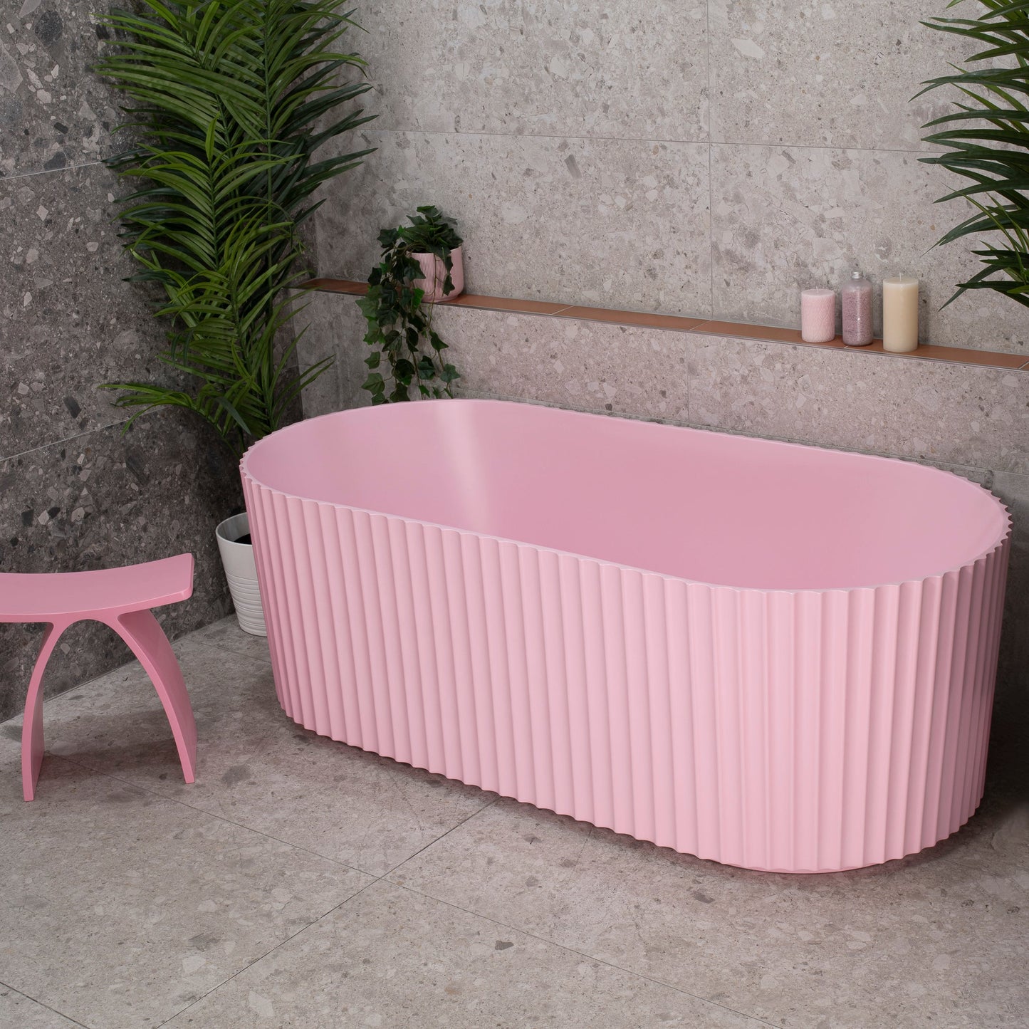 Agora Groove 1700mm Fluted Oval Freestanding Bath, Matte Pink - SPECIAL EDITION