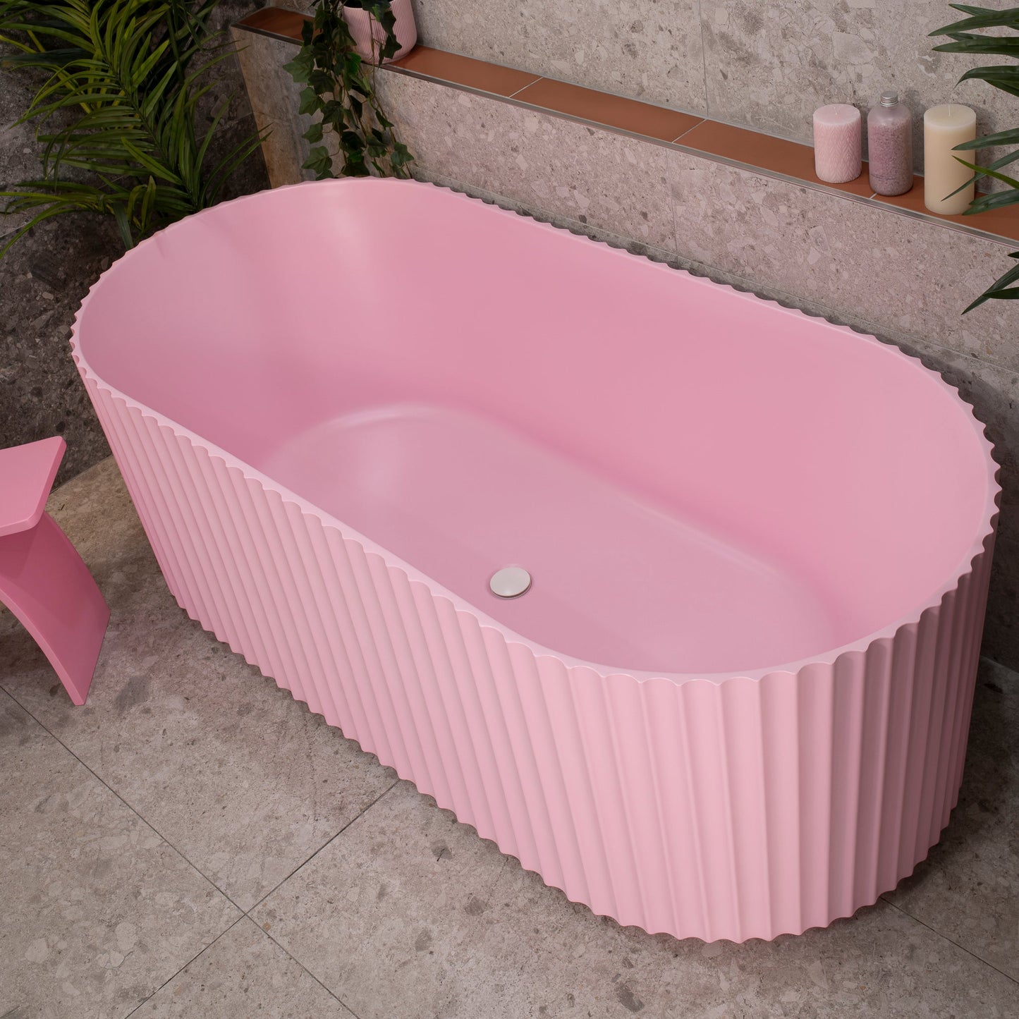 Agora Groove 1700mm Fluted Oval Freestanding Bath, Matte Pink - SPECIAL EDITION