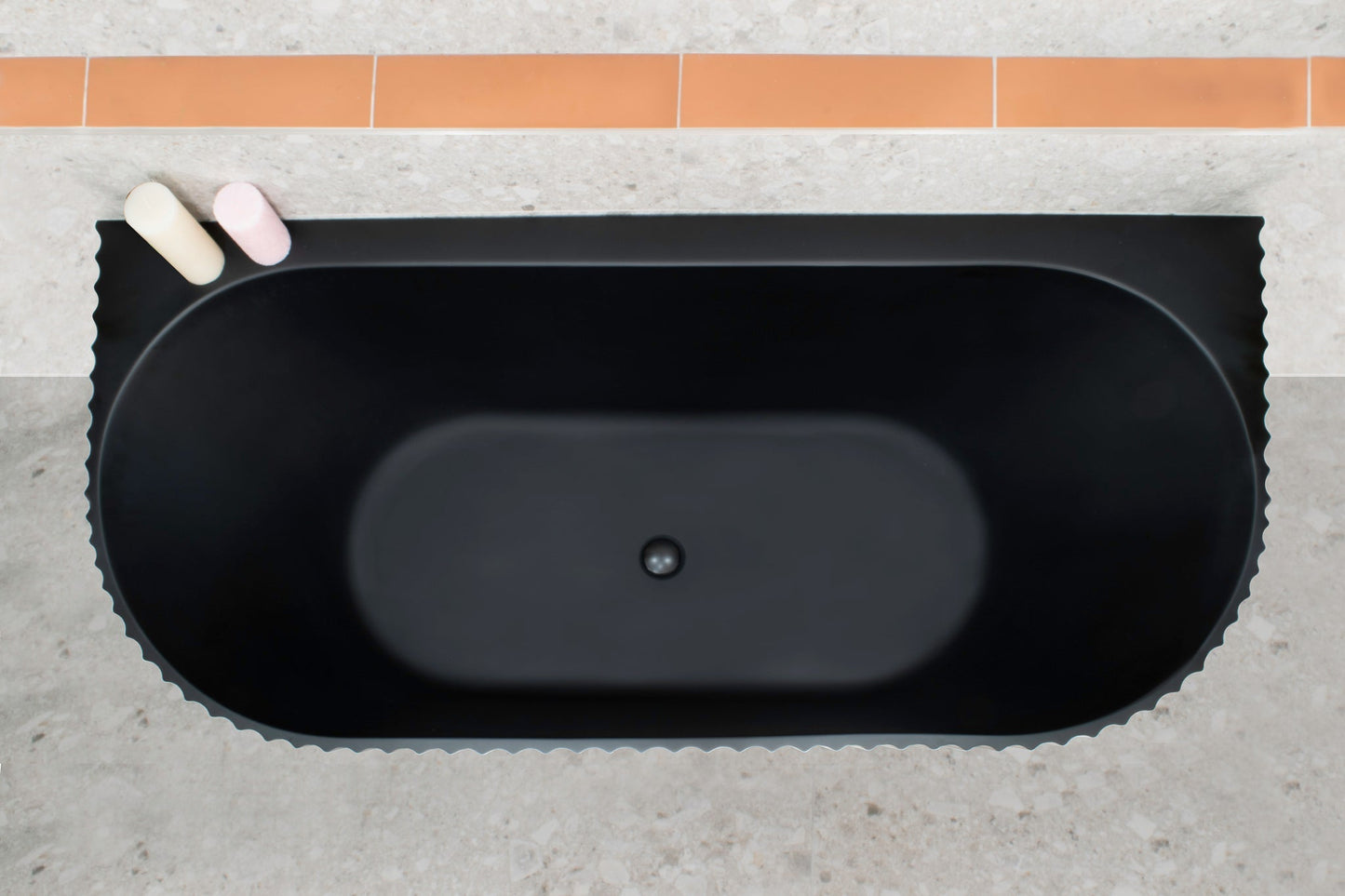 Agora Groove 1700mm Fluted Oval Freestanding Back to Wall Bath, Matte Black