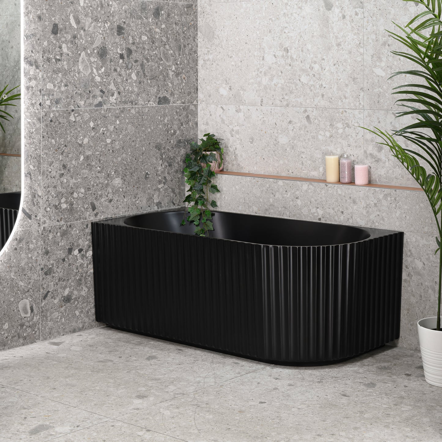 Agora Groove 1500mm Fluted Oval Left Corner Freestanding Bath, Matte Black