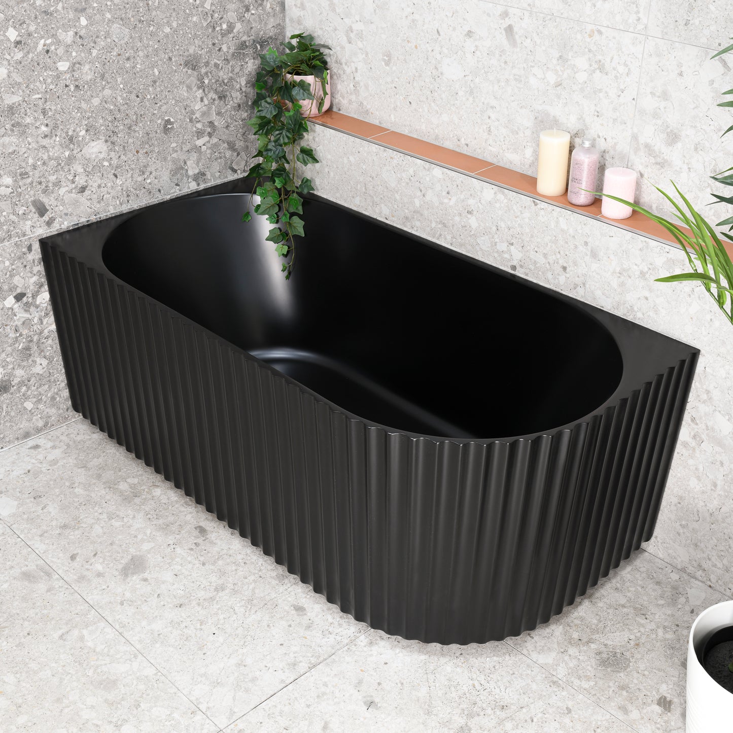 Agora Groove 1500mm Fluted Oval Left Corner Freestanding Bath, Matte Black