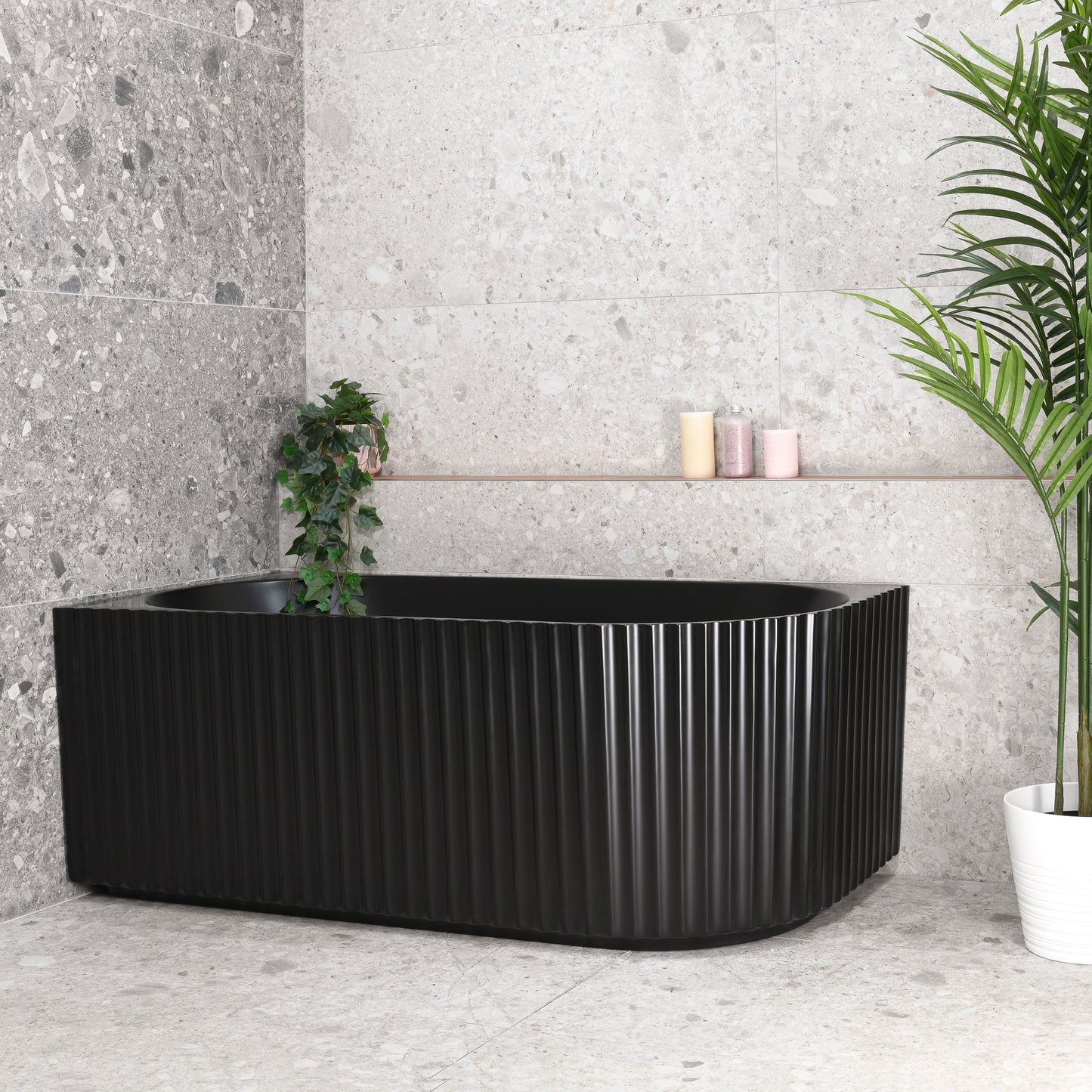 Agora Groove 1500mm Fluted Oval Left Corner Freestanding Bath, Matte Black