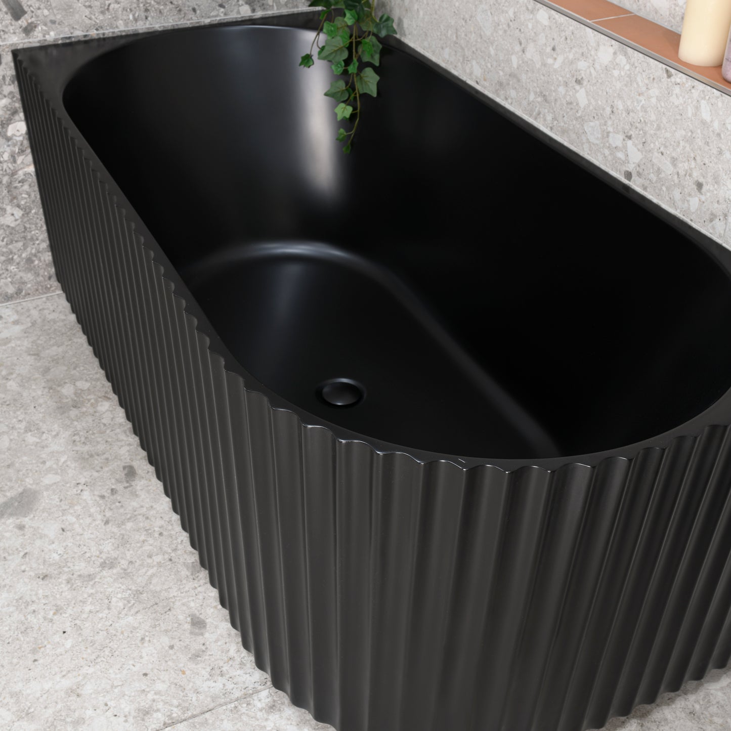 Agora Groove 1500mm Fluted Oval Left Corner Freestanding Bath, Matte Black