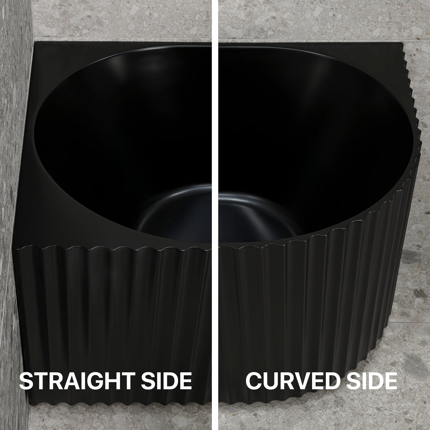 Agora Groove 1500mm Fluted Oval Left Corner Freestanding Bath, Matte Black