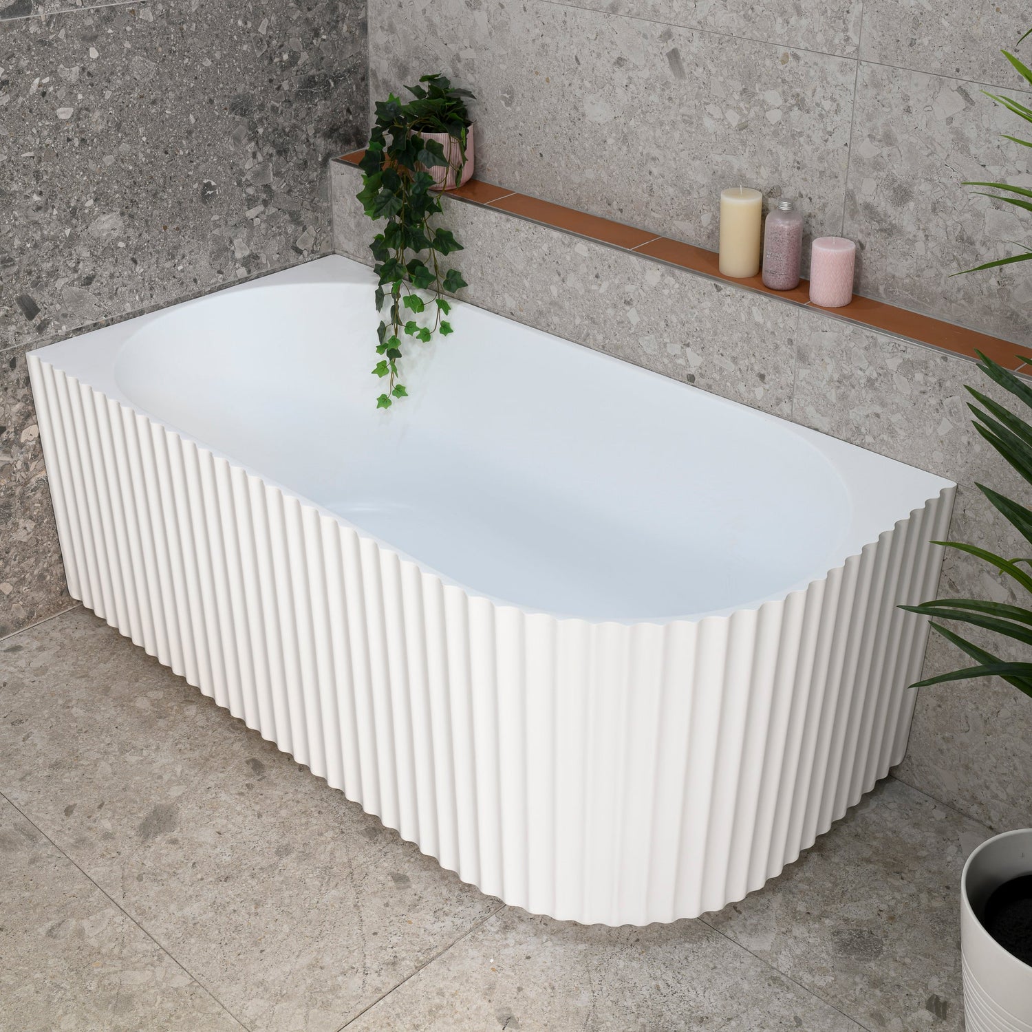Agora Groove 1500mm Fluted Oval Left Corner Freestanding Bath, Matte W