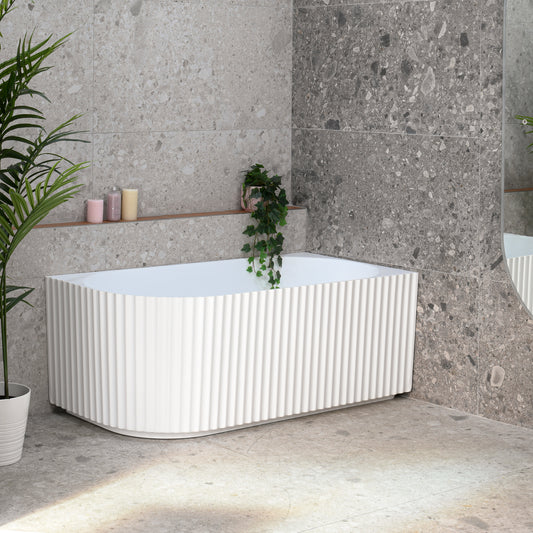 Agora Groove 1500mm Fluted Oval Right Corner Freestanding Bath, Matte White