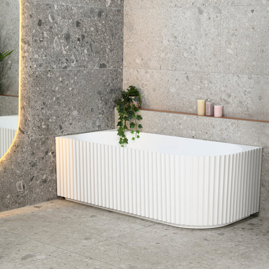 Agora Groove 1700mm Fluted Left Corner Freestanding Bath, Gloss White