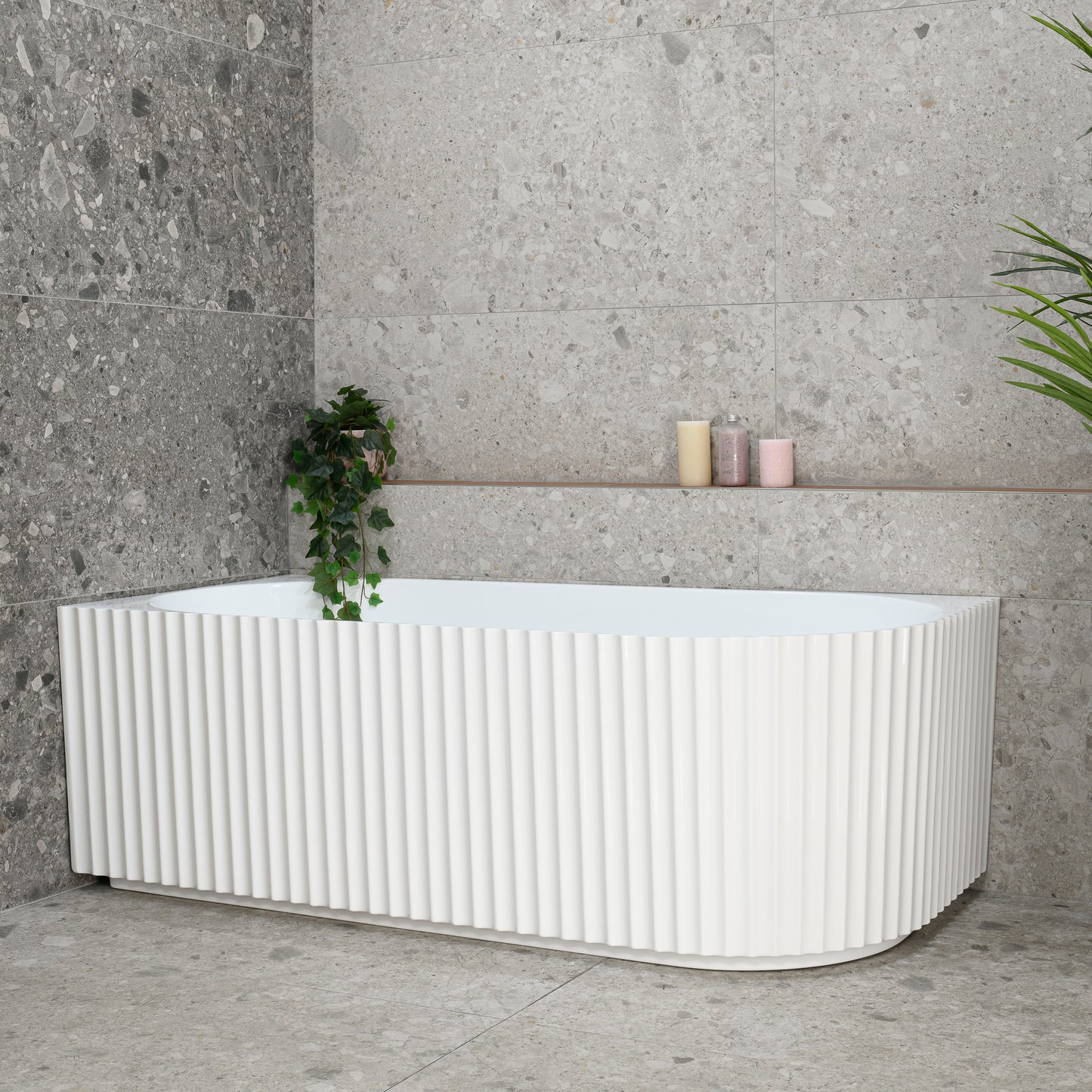 Agora Groove 1700mm Fluted Oval Left Corner Freestanding Bath, Gloss White