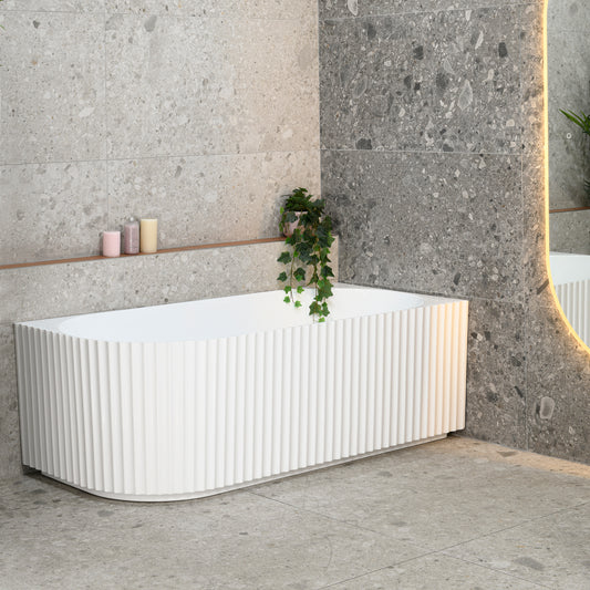 Agora Groove 1700mm Fluted Oval Right Corner Freestanding Bath, Gloss White