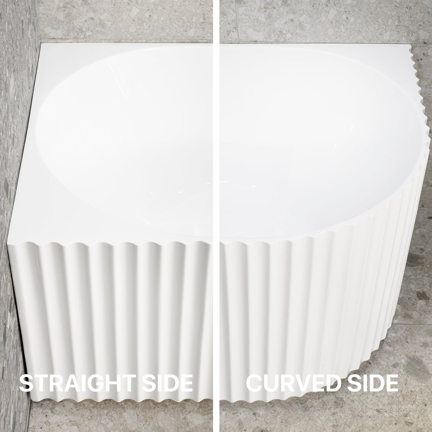 Agora Groove 1500mm Fluted Left Corner Freestanding Bath, Gloss White