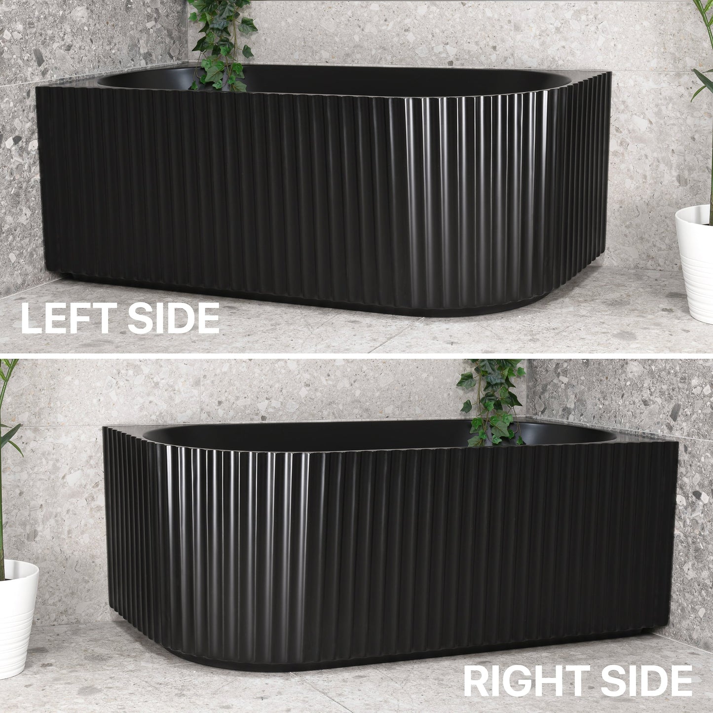 Agora Groove 1500mm Fluted Right Corner Freestanding Bath, Matte Black