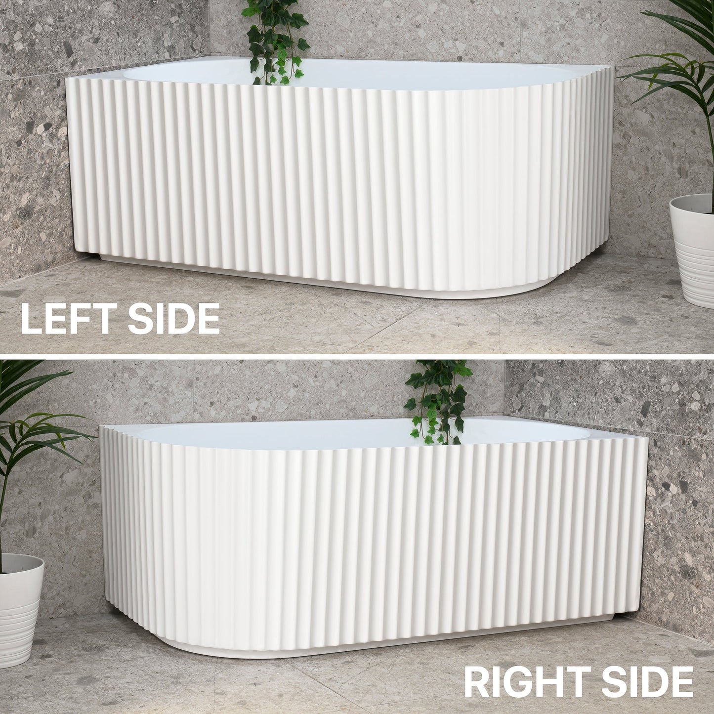 Agora Groove 1500mm Fluted Right Corner Freestanding Bath, Matte White