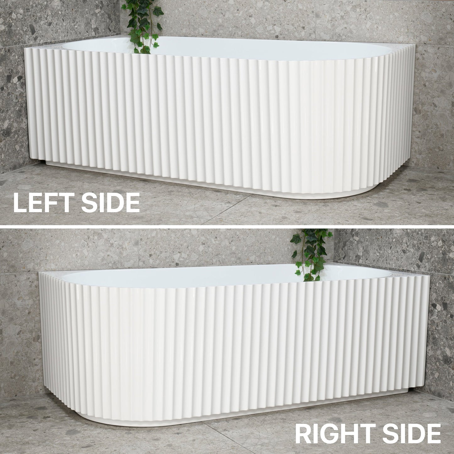 Agora Groove 1700mm Fluted Right Corner Freestanding Bath, Gloss White