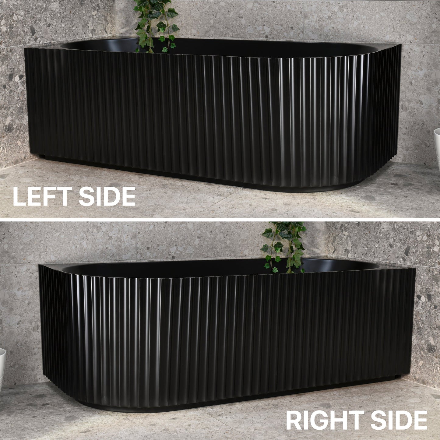 Agora Groove 1700mm Fluted Right Corner Freestanding Bath, Matte Black