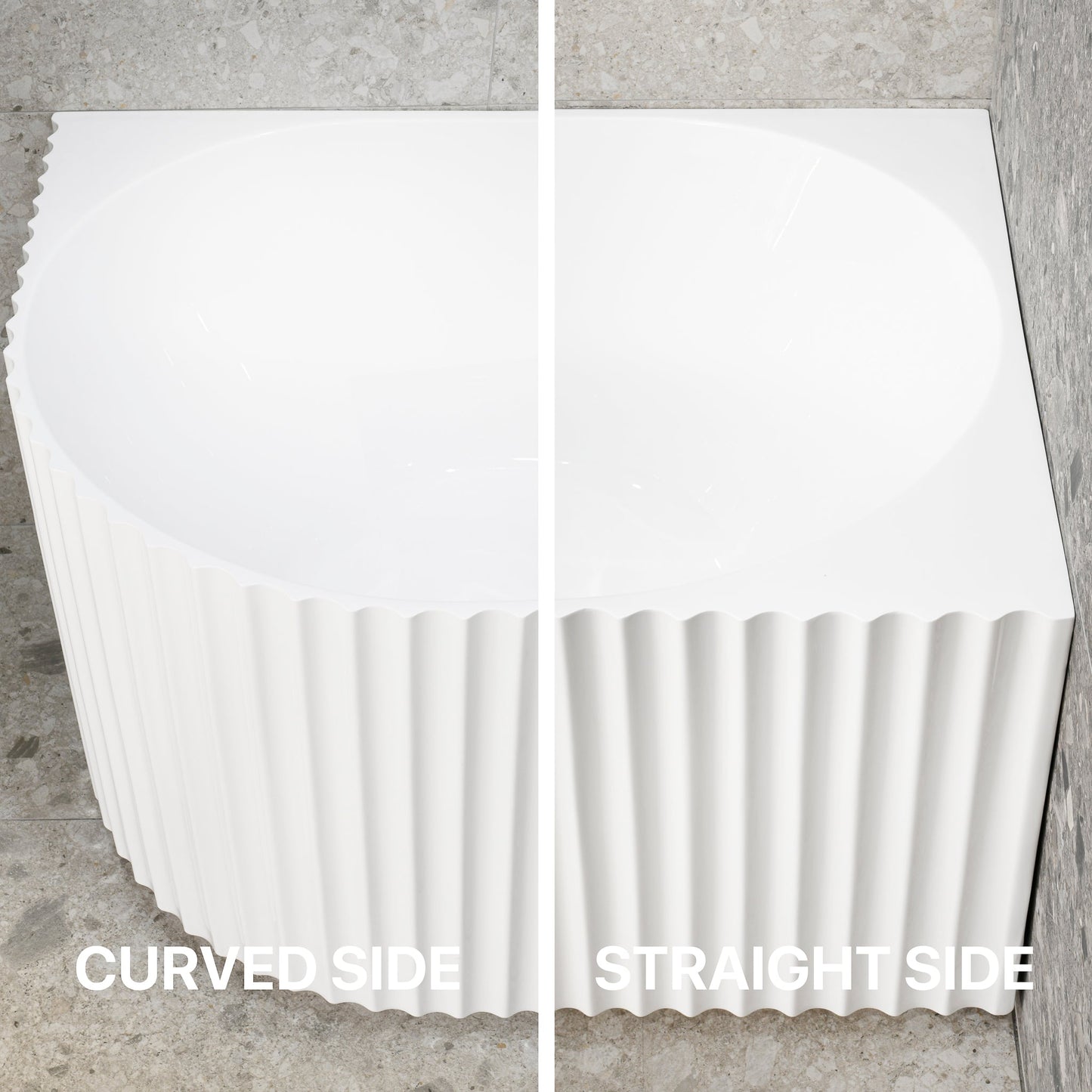 Agora Groove 1500mm Fluted Right Corner Freestanding Bath, Gloss White