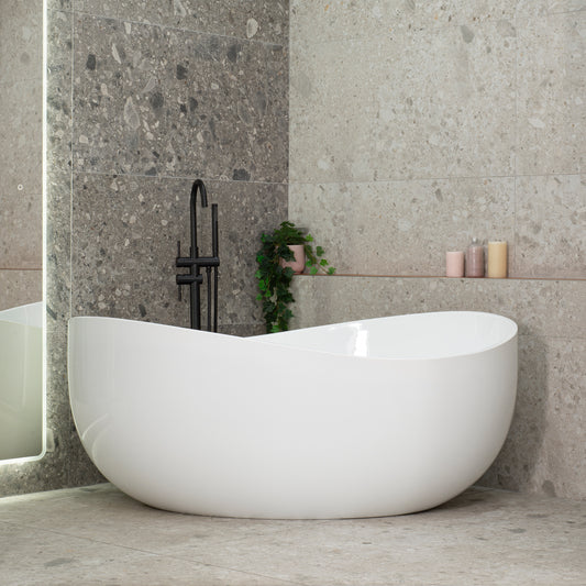 Wave Oval 1600mm Wide Freestanding Bath, Gloss White