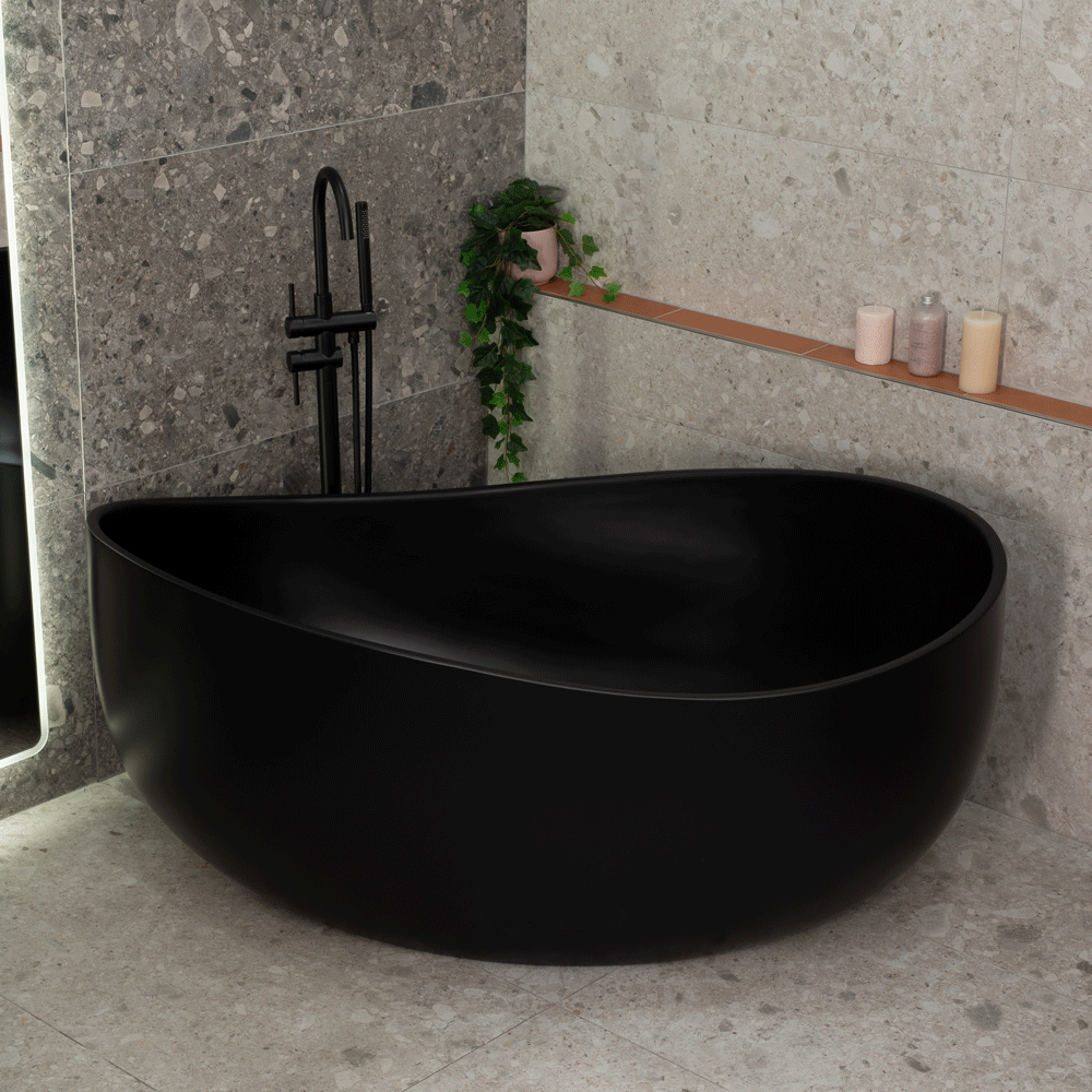 Wave Oval 1600mm Wide Freestanding Bath, Matte Black
