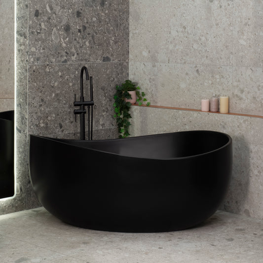 Wave Oval 1600mm Wide Freestanding Bath, Matte Black