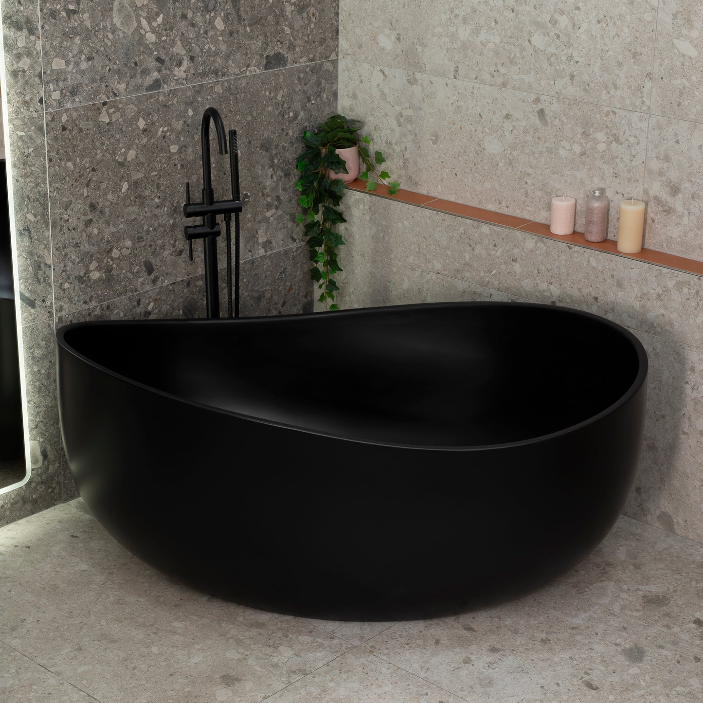 Wave Oval 1600mm Wide Freestanding Bath, Matte Black