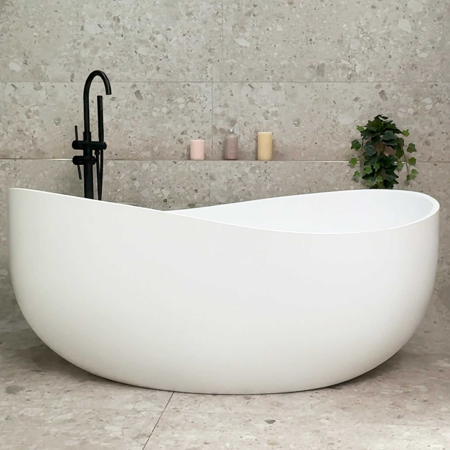 Wave Oval 1600mm Wide Freestanding Bath, Matte White