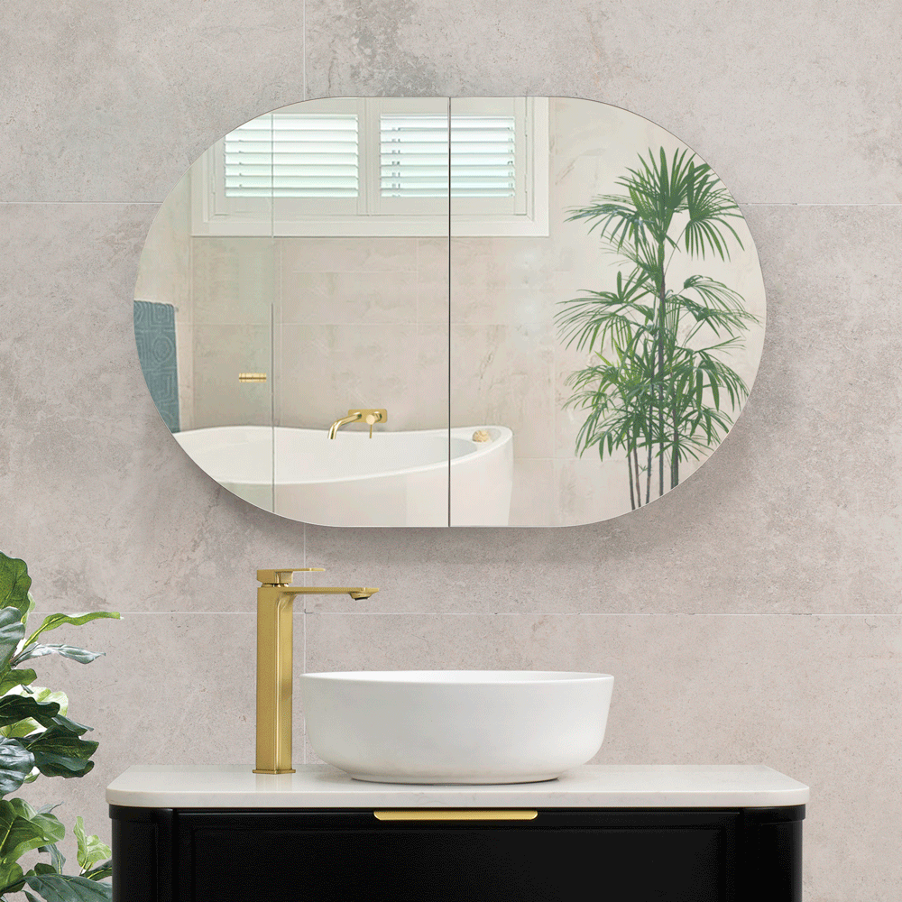 Pill Oval 900mm x 600mm Mirrored Shaving Cabinet, Matte Black