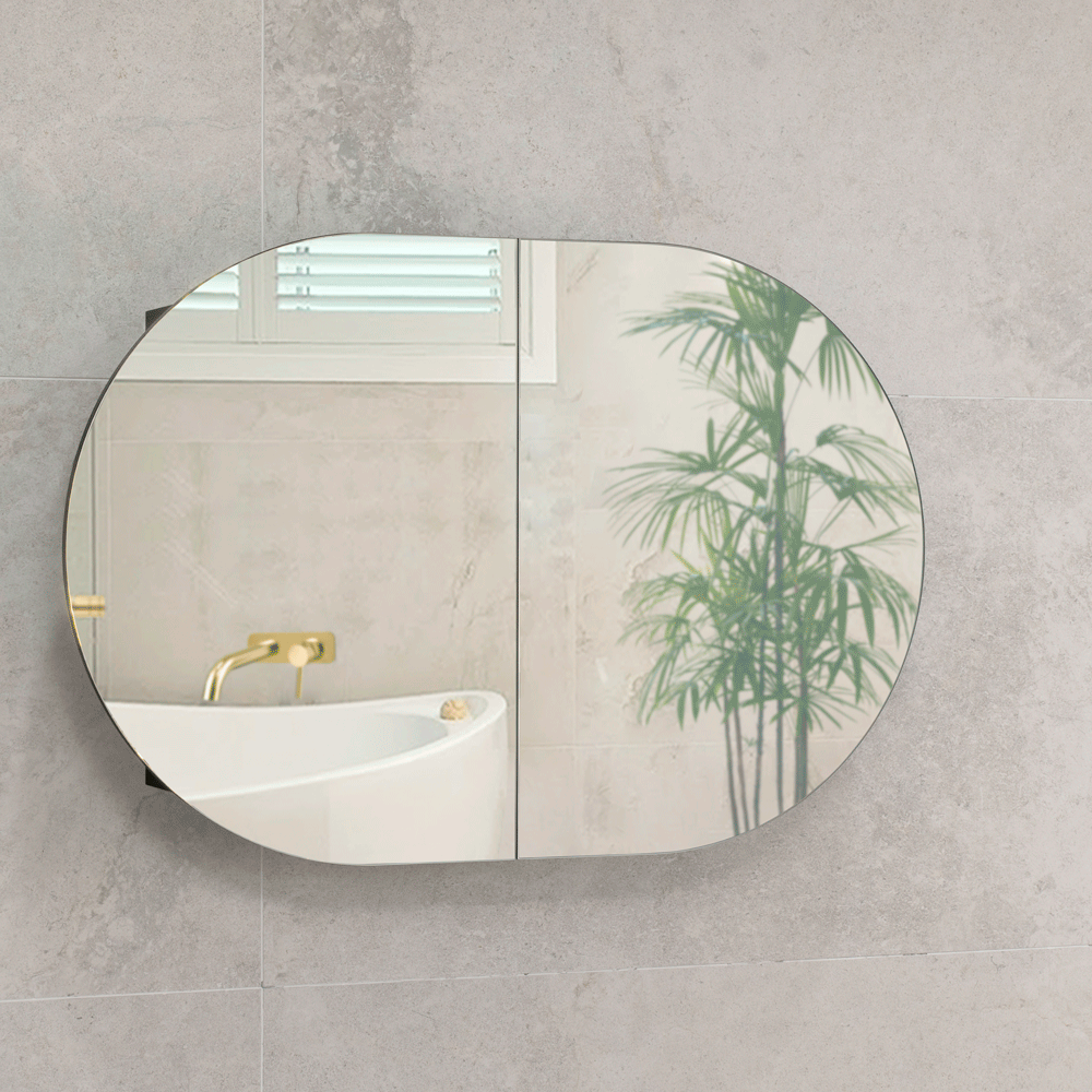 Pill Oval 900mm x 600mm Mirrored Shaving Cabinet, Matte Black
