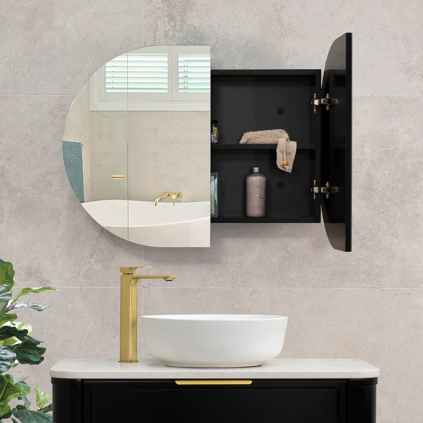 Pill Oval 900mm x 600mm Mirrored Shaving Cabinet, Matte Black