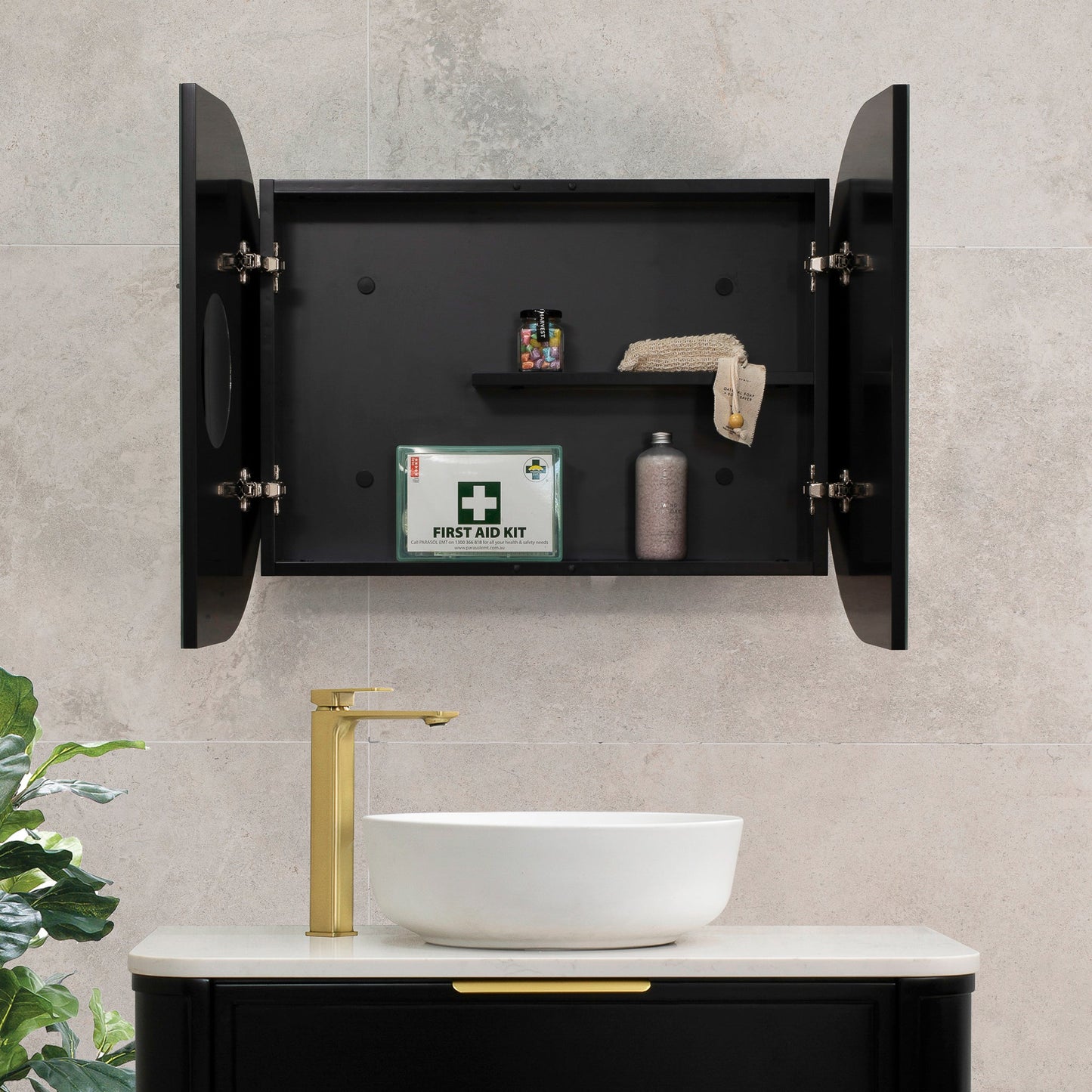 Pill Oval 900mm x 600mm Mirrored Shaving Cabinet, Matte Black