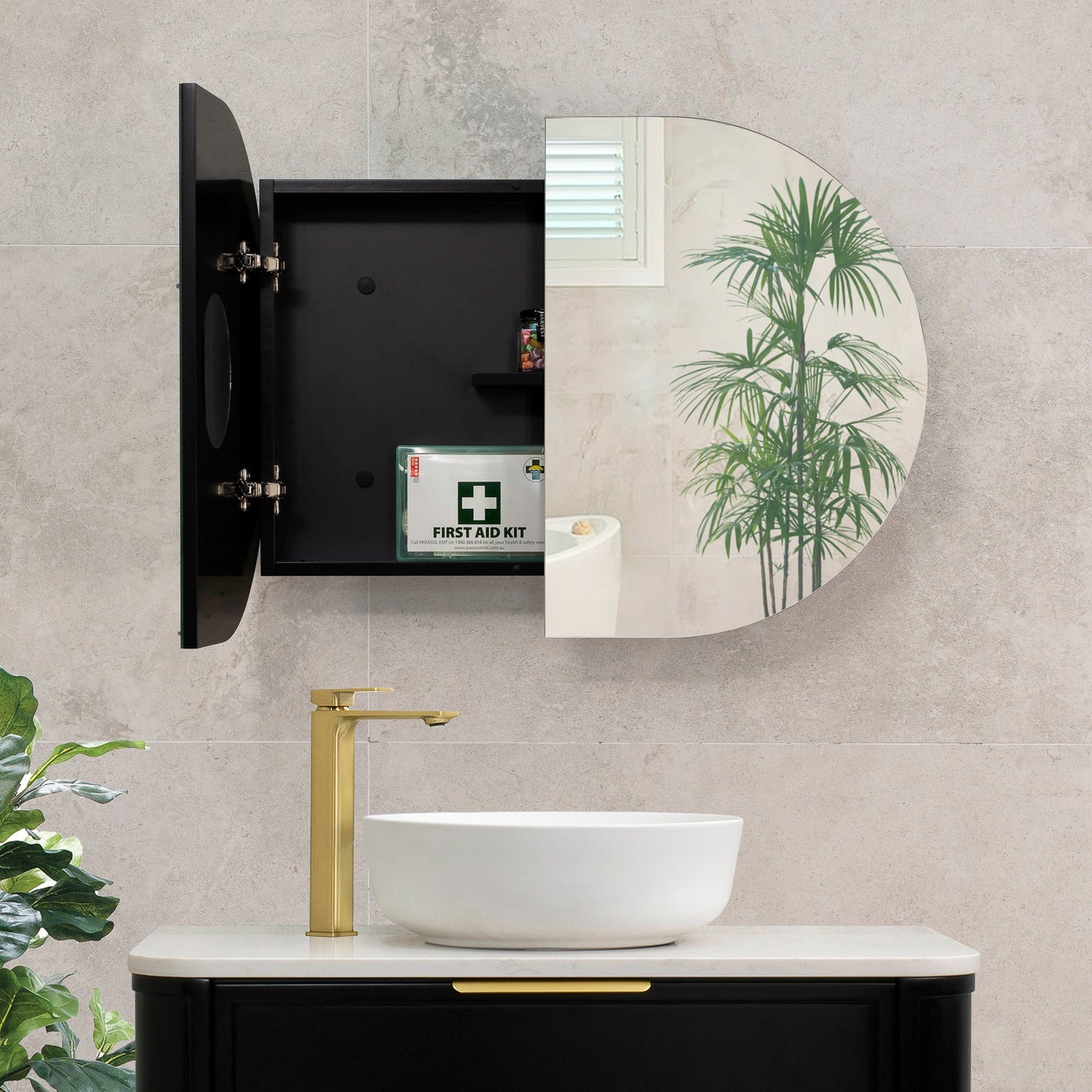 Pill Oval 900mm x 600mm Mirrored Shaving Cabinet, Matte Black