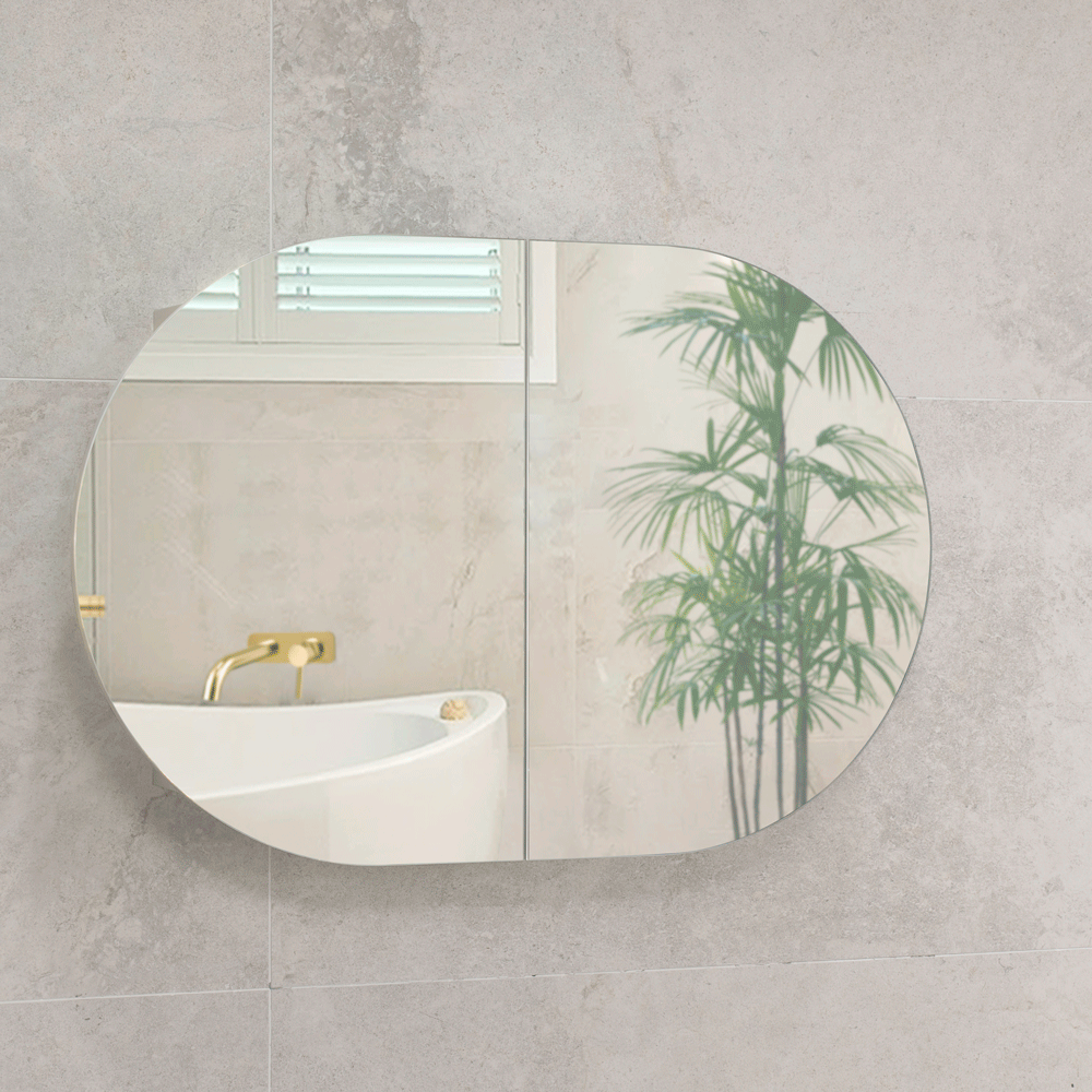 Pill Oval 900mm x 600mm Mirrored Shaving Cabinet, Matte White
